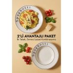 PremiumPort 2’li Set Seramik Makarna ve Salata Tabağı 26 Cm, Çukur Sunum Tabak - Ahşap - Bej - Siyah