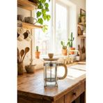 PremiumPort 350 ml French Press, Şık Tasarım ve Kolay Kullanım ile Kahve Keyfi - Seçenek 1 - Ahşap Bej - Siyah