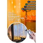PremiumPort 3x3 M USB Peri LED Perde, Kumandalı, Kancalı, Yılbaşı Işık, 8 Mod - Altın
