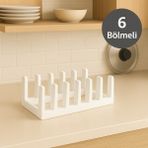 PremiumPort 6 Bölmeli Çok Amaçlı Tabak ve Tencere Kapağı Düzenleyici - Ahşap - Bej - Siyah - Seçenek 1
