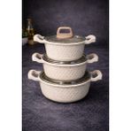 PremiumPort 6 Parça Döküm Granit Tencere Seti, Cappuccino, 16/18/20 cm - Ahşap - Bej - Seçenek 1