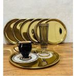 PremiumPort 6'lı Altın Renkli Çelik Yuvarlak Servis Tepsisi, 20 cm - Seçenek 1