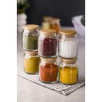 PremiumPort 6'lı Bambu Kapaklı Cam Kavanoz Baharat Takımı, 200 ml Set - Seçenek 1