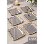 PremiumPort 6’lı Gold Gül Çerçeveli Kahve Çay Sunum Tepsi Seti - Altın - Seçenek 1