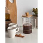 PremiumPort Bambu Kapaklı Cam French Press 600 ml – Kahve ve Bitki Çayı Demleme - Seçenek 1 - Ahşap Bej - Siyah