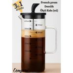 PremiumPort Cam French Press Demlik 600ML 3'ü Birlikte Ateşe Dayanıklı - Seçenek 1 - Altın
