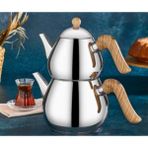 PremiumPort Damla Orta Boy Çaydanlık Takımı D-167, Şık ve Kullanışlı Set - Ahşap - Ceviz - Seçenek 1