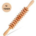 PremiumPort Düz 12 Tekerlekli Ahşap Gua Sha Masaj Çubuğu, Lenf Drenajı & Selülit Bakımı - Mercan