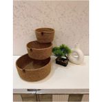 PremiumPort El Dokuma Hasır Yuvarlak Sepet, Banyo ve Mutfak Organizatörü, Çap 25-20-15, Derinlik 10 cm - Seçenek 1 - Ahşap - Ceviz