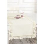 PremiumPort El Işlemeli Dantelli Keten Runner 50X130 Cm, Şık ve Zarif Kullanım Sağlar - Ahşap - Bej