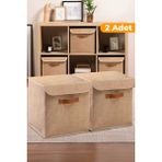 PremiumPort Iki Adet Katlanabilir Dolap Içi Çamaşır ve Oyuncak Saklama Kutusu 30X30X30CM - Seçenek 1 - Ahşap - Bej