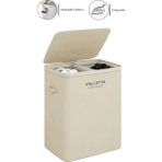 PremiumPort Katlanabilir 100L Çift Yıkanabilir Kumaş Kirli Çamaşır Sepeti, Cappuccino Beige - Seçenek 1 - Ahşap - Bej