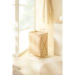 PremiumPort Katlanabilir Metal Destekli Jüt Keten Çamaşır ve Oyuncak Sepeti 36X33X60 - Seçenek 1 - Ahşap - Bej