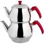 PremiumPort Kırmızı Çelik Çaydanlık, Süzgeçli, Orta Boy, 2,15 Litre, Modern Tasarım - Ahşap - Bej - Siyah - Seçenek 1