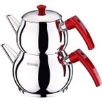 PremiumPort Kürek Kırmızı Bakalit Kulp Çaydanlık, Süzgeçli, Paslanmaz Çelik 1.15 L - Açık Gri - Seçenek 1