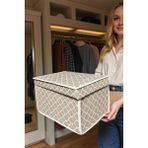 PremiumPort Mini Saklama Kutusu Seti, Organizer, Oyuncak Kutusu, Krem Zincir Desen, 30X40X25 - Seçenek 1 - Ahşap - Bej