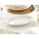 PremiumPort Modern 2'li Gold Porselen Kayık Servis Tabağı Seti, 25 cm - Ahşap - Bej