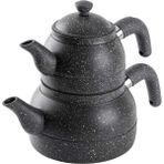 PremiumPort Orta Boy Gri Granit Çaydanlık Takımı 980/1700ML, Şık ve Dayanıklı Tasarım - Antrasit - Seçenek 1
