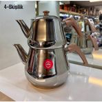 PremiumPort Paslanmaz Çelik Çaydanlık Takımı, Damla Model, Orta Boy, 4-6 Kişilik - Altın - Seçenek 1