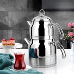 PremiumPort Paslanmaz Çelik Çaydanlık ve Demlik Seti, Metal Kulp, Orta Boy, 1-2 Lt - Altın - Gümüş - Bakır - Seçenek 1