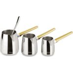 PremiumPort Paslanmaz Çelik Gold Cezve Takımı, Şık ve Dayanıklı, Pratik Kullanım - Seçenek 1 - Ahşap Bej - Siyah