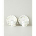 PremiumPort Renkli 4'lü Bone China Kahve Fincan Takımı, 2 Kişilik, 100 ml - Seçenek 1 - Açık Beyaz - Gri