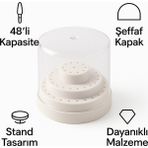 PremiumPort Şeffaf Kapaklı 48’li Freze Uç Saklama Kutusu, Dayanıklı ve Hijyenik Düzenleyici - Seçenek 1 - Ahşap - Bej - Siyah