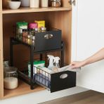 PremiumPort Siyah 2 Çekmeceli Çok Amaçlı Organizer Sepet 25X42 cm Raylı Sistem - Ahşap - Seçenek 1