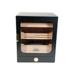 PremiumQuality Las Condes Aksesuar Çekmeceli İçi Ledli Siyah Sedir Humidor Puro Kutusu - TR9827