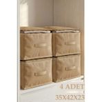 Prendi Home 4 Adet 35X42X23 cm Bej Tela Kumaş Hurç Fermuarlı Dolap ve Çekmece Içi Düzenleyici Organizer Seti