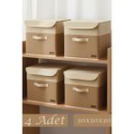 Prendi Home 4’lü Beyaz Garnili Jüt Kapaklı Kumaş Dolap Içi Düzenleyici Kutu - 30X30X30 cm Katlanabilir Saklama Kutusu
