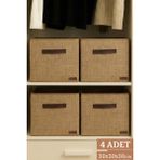 Prendi Home 4’lü Jüt Kumaş Dolap Içi Düzenleyici Kutu - 30X30X30 cm Katlanabilir Çok Amaçlı Saklama Kutusu