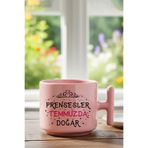 Prensesler Temmzuda Doğar Baskılı Doğum Günü Özel Gün Hediyelik T Kulplu Beyaz/Pembe Latte Fincanı, QB1PL5993-07TEMMUZ-PM
