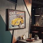 Preser Retro Araba Metal Kabartmalı Duvar Tablosu 55x45 cm Vintage Dekor Ofis Kafe Bar Tablo Genç