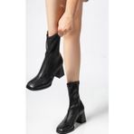 Preshley Kadın Marina Siyah Bot 7 cm Kalın Topuklu Streç Boots