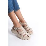 Preshley Kadın Petra Krem Yüksek Taban Kafes Model Sandalet 950