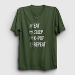 Presmono Eat Sleep Repeat K-Pop Haki Unisex T-Shirt