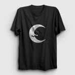 Presmono Hugging Moon Space Uzay Siyah Unisex T-Shirt