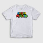 Presmono Unisex Çocuk Beyaz Logo Oyun Super Mario T-Shirt - 9 - 10 Yaş