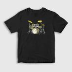 Presmono Unisex Çocuk Siyah Music Drums Bateri T-Shirt - 9 - 10 Yaş