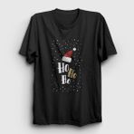 Presmono Unisex Siyah Ho Ho Ho Noel Baba Santa Claus Yılbaşı T-Shirt