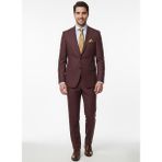 Presto Erkek Armürlü 6 Drop Slim Takım Elbise Bordo 667-500 - 56
