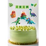 Pretty Kişiye Özel- İsme Özel Dinazor Konseptli Pasta Üstü Mini Banner ve 5'li Dinazor Figürlü Pasta Süsü