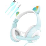 Prettyia Kedi Kulak Kablolu Kulaklık Mic ile LED Işık Pc Oyunları Için Laptop (Yurt Dışından) - Mavi