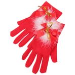 PRETYZOOM 1 Çift Saten Opera Eldivenleri Yılbaşı Kürklü Noel Kostüm Eldiven Yılbaşı Eldivenleri Tam Parmak Eldiven Kırmızı Kısa Eldiven Noel Cosplay Eldivenleri Çan Kıllı Bayanlar Kumaş