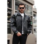 Prifaldi Erkek Siyah Oversize Vintage Deri Ceket - M