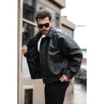 Prifaldi Erkek Siyah Oversize Vintage Deri Ceket - XL