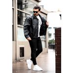 PRİFALDİ Oversize Vintage Erkek Siyah Deri Ceket