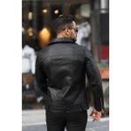 Prifaldi Siyah Biker Kemerli Deri Ceket Erkekler İçin Slim Fit Kış Aylarına Uygun