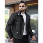 Prifaldi Yeni Sezon Çapraz Fermuarlı Premium Erkek Deri Ceket Siyah